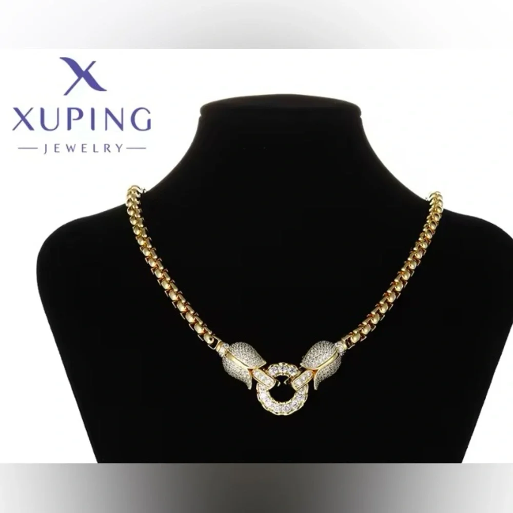 New Necklace 18k yellow gold filled | tulip cubic zirconia 18”. With box - Picture 5 of 9